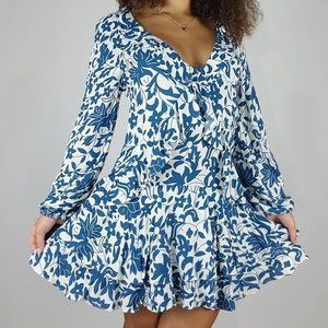 Free People Rebecca Floral Ruffle Dress Blue XS